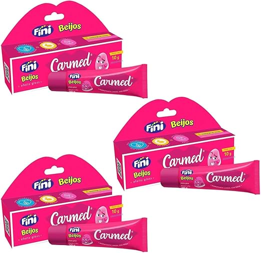 Kit 3 Unidades Hidratante Labial Carmed Fini Beijos com Cor Efeito Gloss 10g
