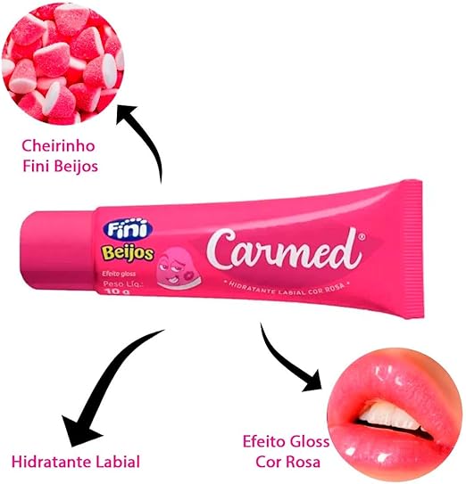 Kit 3 Unidades Hidratante Labial Carmed Fini Beijos com Cor Efeito Gloss 10g - Imagem 6